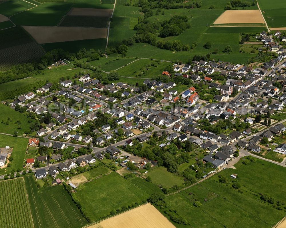 Remagen from the bird's eye view: View of the Oedingen part of Remagen in the state of Rhineland-Palatinate. Oedingen is surrounded by fields and meadows on the border to the state of North Rhine-Westphalia. This makes it the northern-most part of Remagen