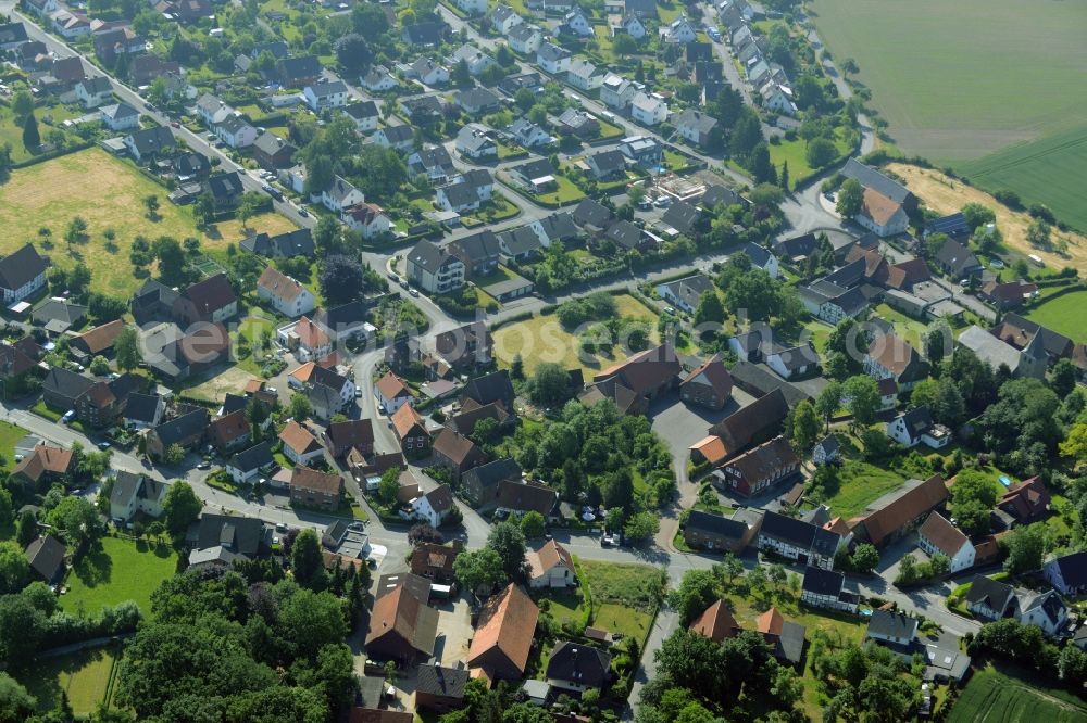 Aerial image Welver - View of the Borgeln part of the borough of Welver in the state of North Rhine-Westphalia. The borough is located in the county district of Soest. The village is surrounded by forest, hills and fields and consists mainly of single family houses. It is located in the Southwest of the main village