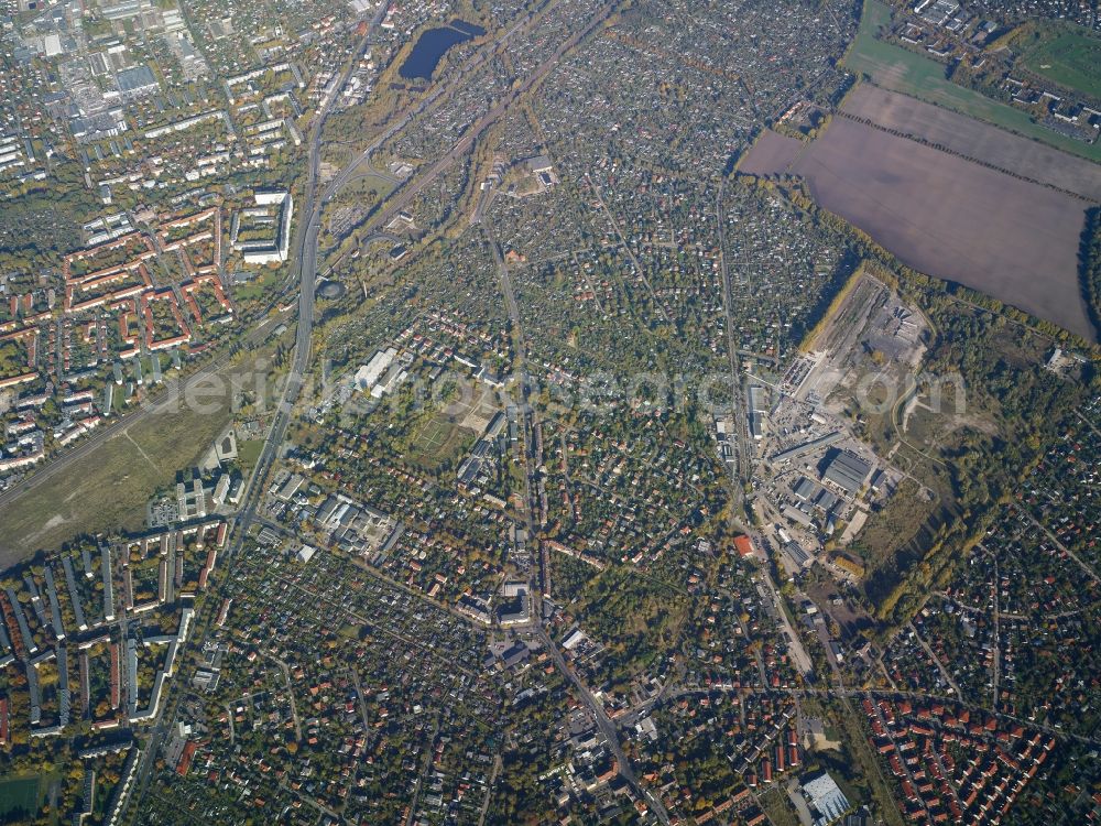 Berlin from above - View of the East of the district of Pankow in Berlin. Heinersdorf is located in the South, Blankenburg in the North and the urban hamlet of Malchow in the East. The area consists mainly of residential areas and estates as well as agricultural land and industrial areas