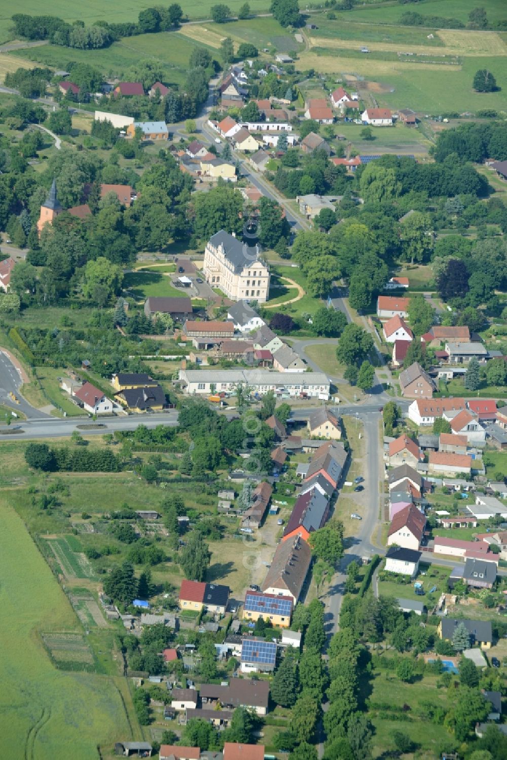 Nauen from above - View of the Ribbeck part of the town of Nauen in the state of Brandenburg. The town is located in the county district of Havelland. Ribbeck is known for the castle from the 19th century, located in its centre