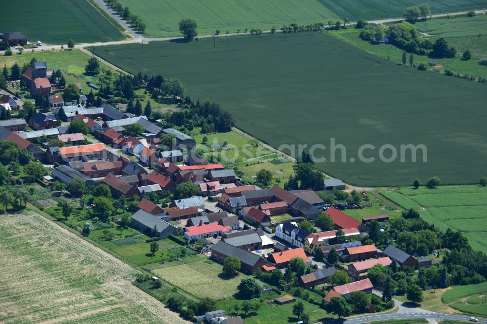 Lindtorf from above - View of the Rindtorf part of the borough of Eichstedt (Altmark) in the state of Saxony-Anhalt. The borough is located in the county district of Stendal and is an agricultural borough. Rindtorf is surrounded by fields and meadows