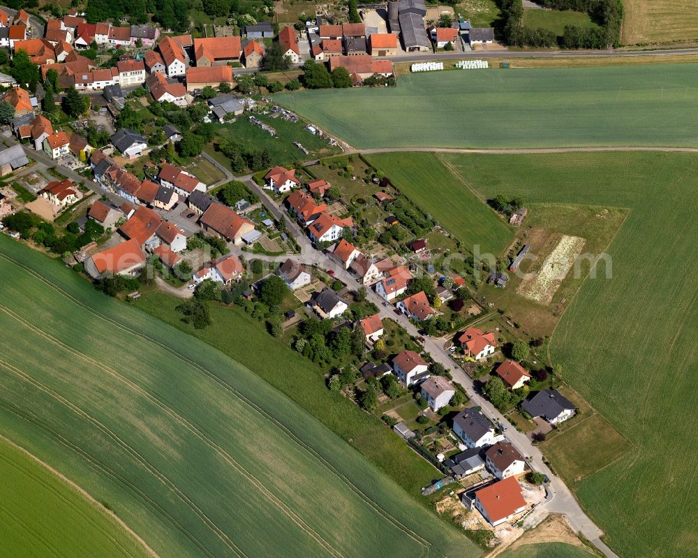 Aerial image Becherbach - View of the Roth part of the borough and municipiality of Becherbach in the state of Rhineland-Palatinate. The agricultural borough is located in the county district of Bad Kreuznach. Surrounded by fields, hills and forest, the village with its parts and hamlets is located in the Palatinate region