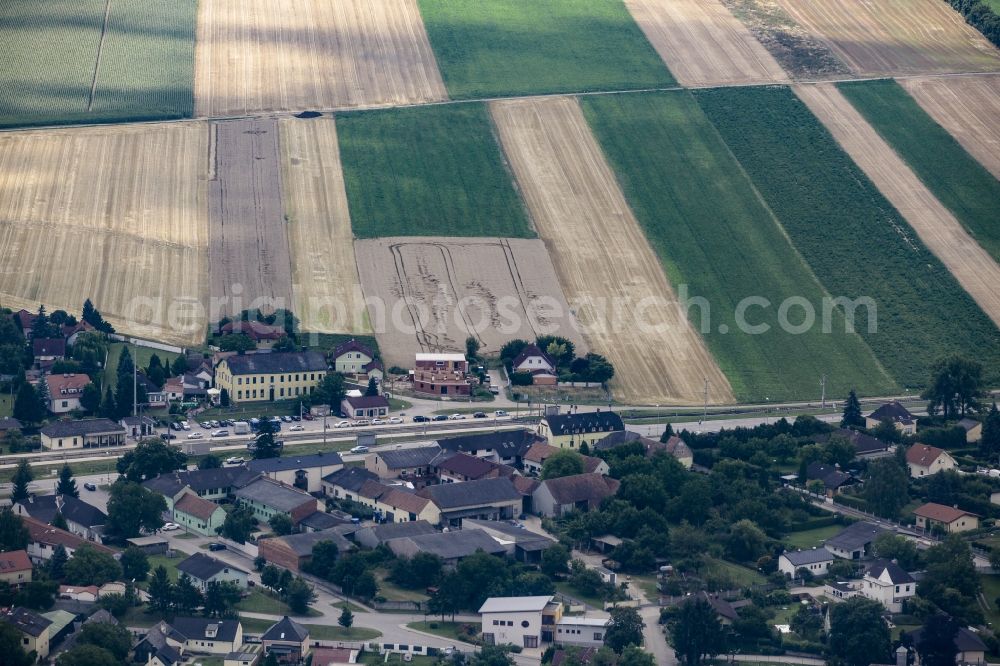 Aerial image Maria Ellend - View of the South of Maria Ellend and agricultural fields in Lower Austria, Austria