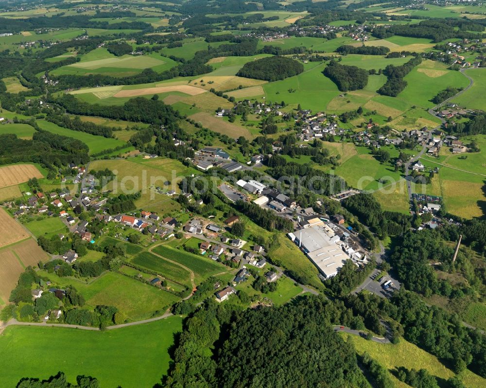 Aerial photograph Buchholz - View of the Seifen part of Buchholz in the state of Rhineland-Palatinate. The borough and municipiality Buchholz is located in the county district of Neuwied on the edge of the Westerwald forest region and surrounded by fields, meadows and hills. Along Hanftalstrasse, there are several agricultural and forestry businesses and company buildings. Krautscheid is located in the North of Seifen