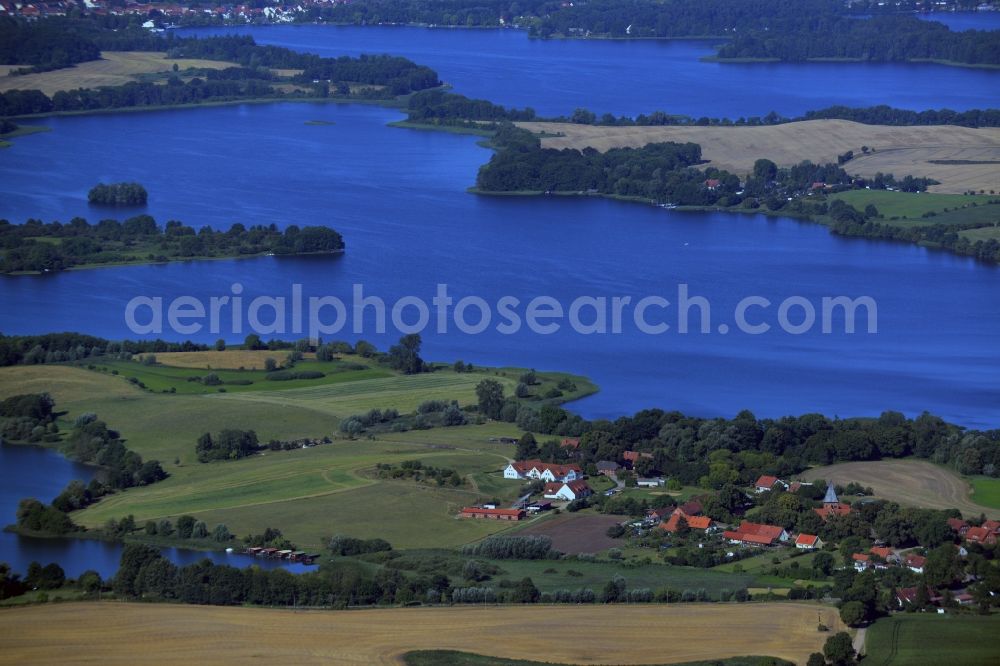 Aerial photograph Kuchelmiß - View of the Serrahn part of the Krakow Lake District in the borough of Kuchelmiss in the state of Mecklenburg - Western Pomerania. The landscape consists of several lakes and islands. Serrahn is located on the shore of Krakow Untersee with the Liepse Island in the background