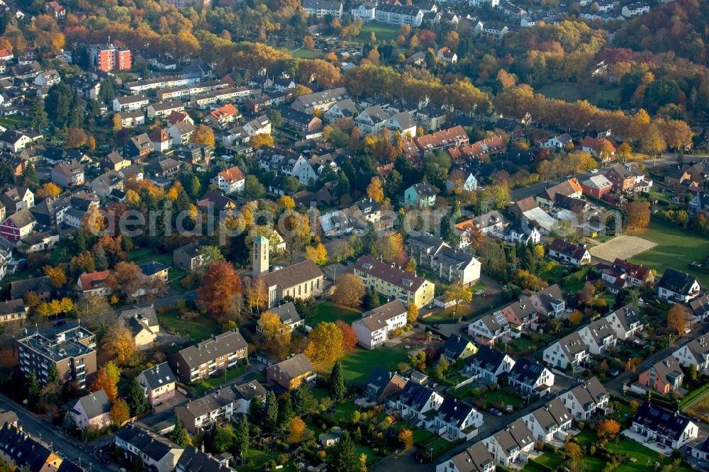 Aerial image Witten - View of the Annen part of Witten in the state of North Rhine-Westphalia. View of Friedenskirche church and residential buildings of the area