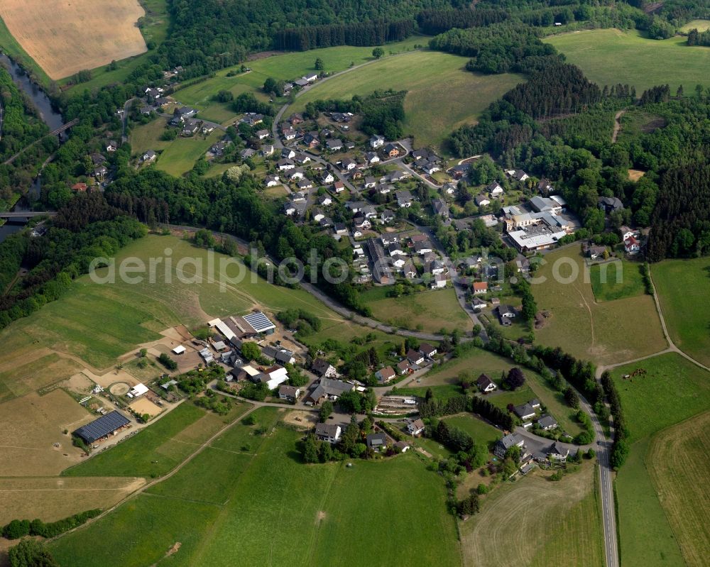 Mittelhof from above - View of the Steckenstein part of Mittelhof in the state of Rhineland-Palatinate. Steckenstein is located in the North of the municipiality and official tourist resort Mittelhof and consists of several residential areas and agricultural businesses