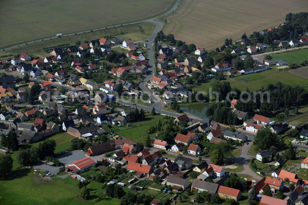 Gräfenhainichen from above - View of the Tornau part of the town of Graefenhainichen in the state of Saxony-Anhalt. The village is located on federal highway B2 in the county district of Wittenberg and consists of single family houses and farms