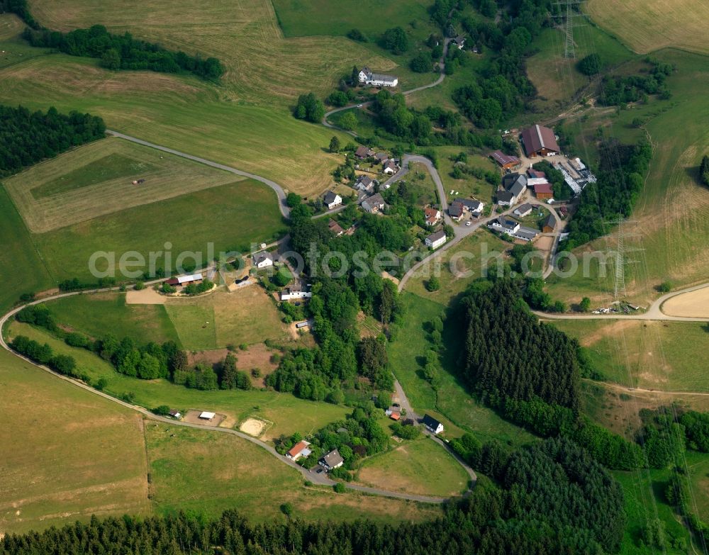 Aerial image Friesenhagen - View of the Wittershagen part of Friesenhagen in the state of Rhineland-Palatinate. Wittershagen with its residential buildings and farms is located in the borough of Friesenhagen, the Northern-most borough of the state. The village is surrounded by fields, forest and hills