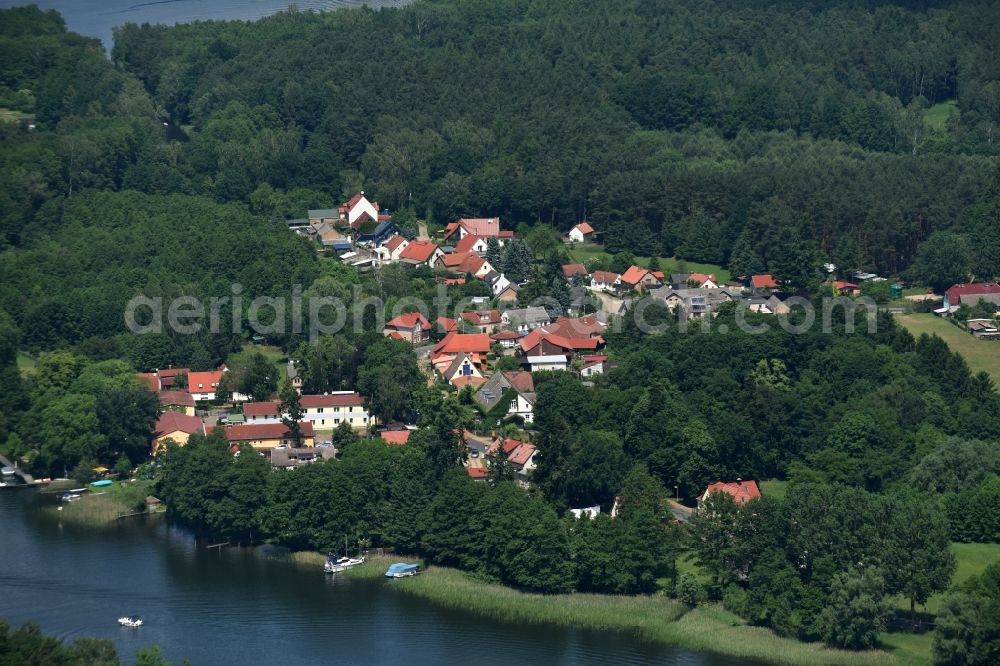 Aerial image Zechlinerhütte - View of Zechlinerhuette and shore areas of Lake Schlabornsee in the state of Brandenburg