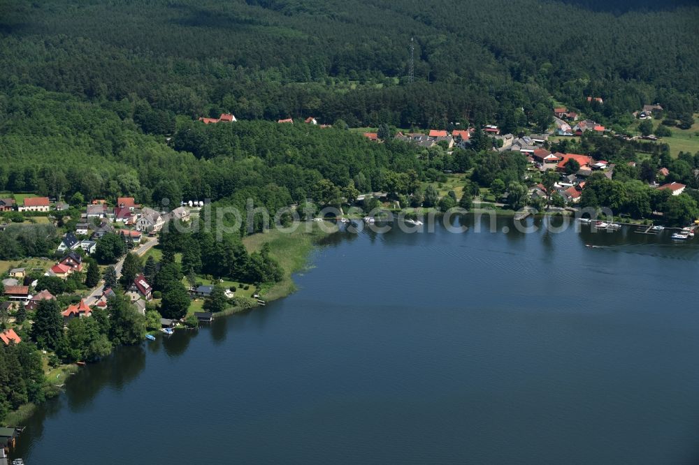 Aerial image Zechlinerhütte - View of Zechlinerhuette and shore areas of Lake Schlabornsee in the state of Brandenburg