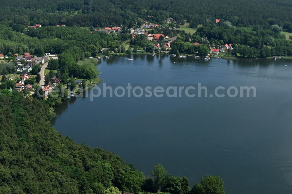 Zechlinerhütte from above - View of Zechlinerhuette and shore areas of Lake Schlabornsee in the state of Brandenburg