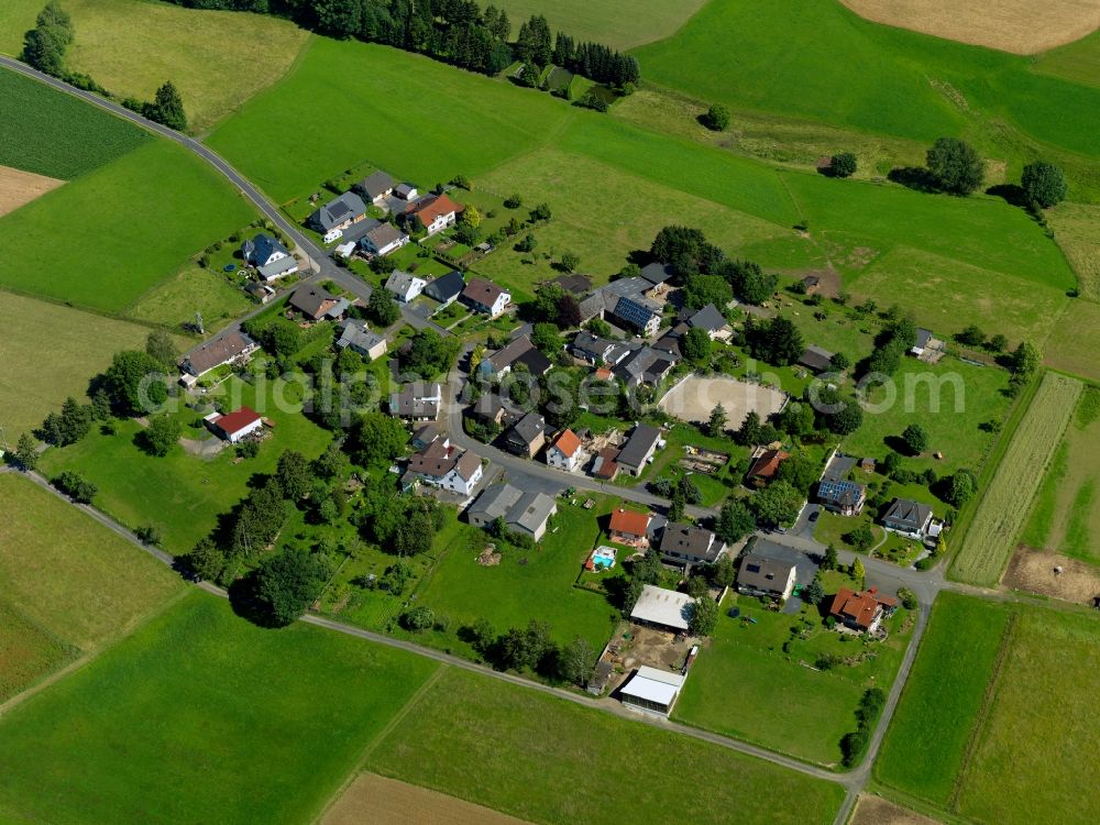 Asbach from the bird's eye view: View of the Zurheiden part of Asbach in the state of Rhineland-Palatinate. The borough and municipiality Asbach is located in the county district of Neuwied in the Niederwesterwald forest region between the Nature parks Rhine-Westerwald and Bergisches Land. Zurheiden is a small hamlet in the East of the core village