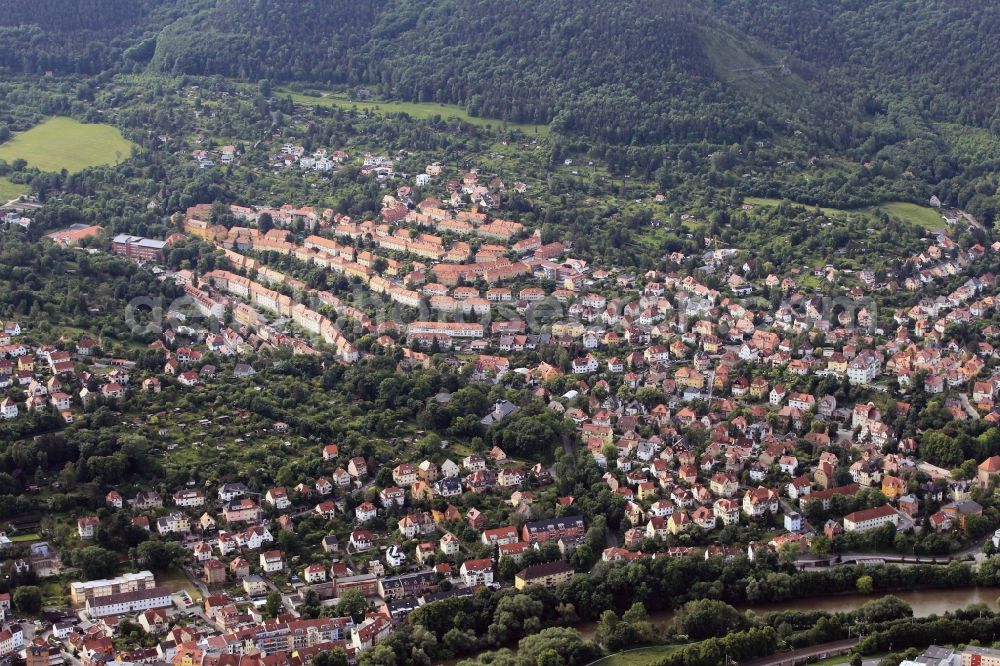 Aerial image Jena - Southeast of the Saale in Jena in Thuringia regions are the districts Wenigenjena and Ziegenhain. In the center of the popular residential areas along the Saale and around Castle Hill is the Institute of Geosciences, Friedrich-Schiller-University Jena