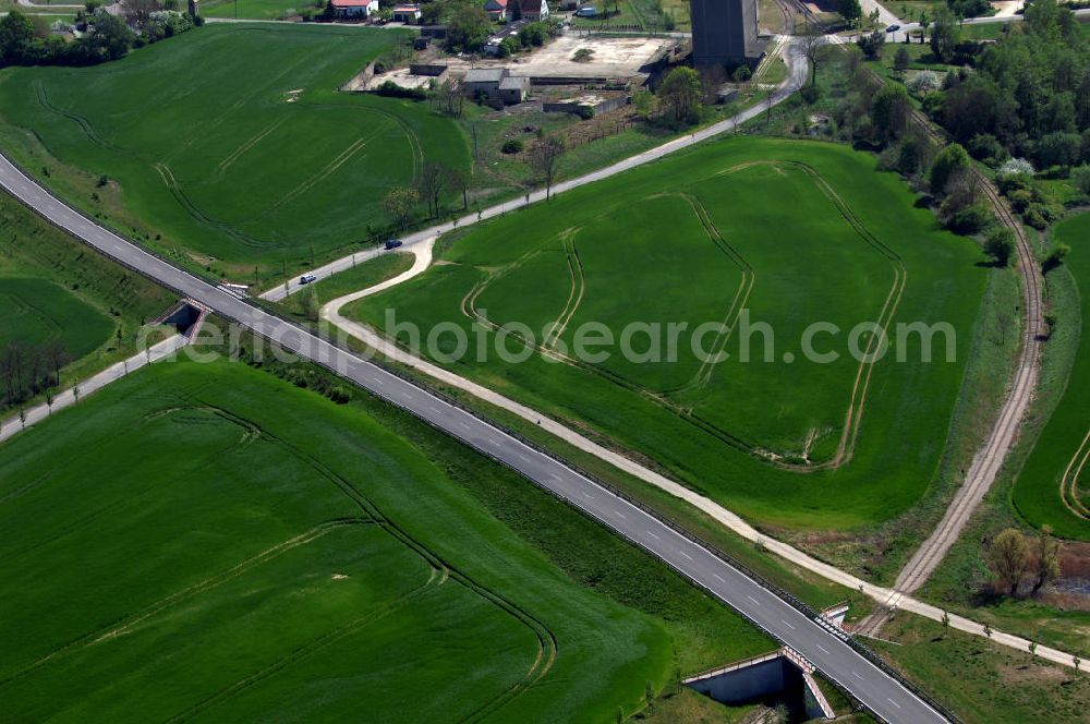 GRAMZOW from above - Blick auf die Ortsumfahrung der Bundesstrasse B 166 nördlich von Gramzow im nördlichen Brandenburg. Landesbetrieb Straßenwesen Brandenburg (