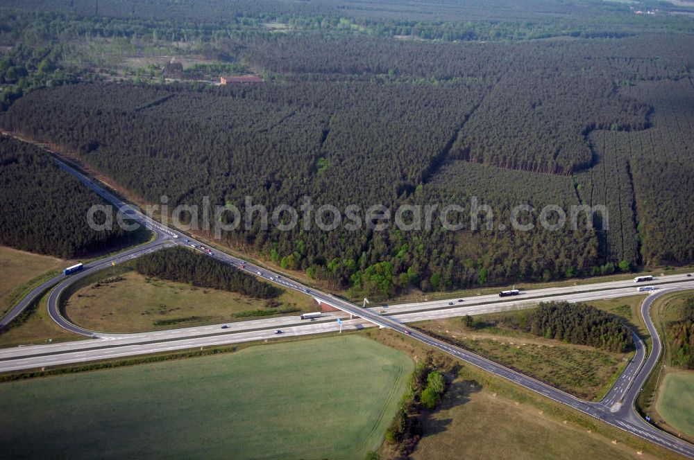 FÜRSTENWALDE from the bird's eye view: Blick auf die Ortsumfahrung der Bundesstrasse B 168 östlich von Fürstenwalde. Landesbetrieb Straßenwesen Brandenburg (