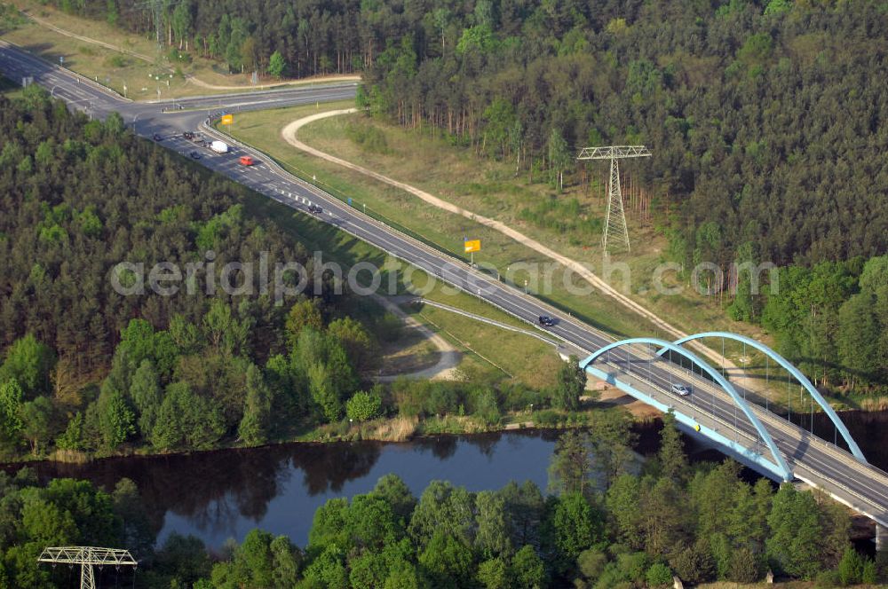 FÜRSTENWALDE from the bird's eye view: Blick auf die Ortsumfahrung der Bundesstrasse B 168 östlich von Fürstenwalde. Landesbetrieb Straßenwesen Brandenburg (