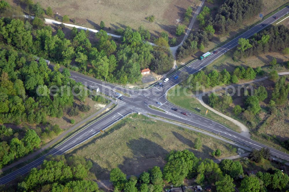 FÜRSTENWALDE from the bird's eye view: Blick auf die Ortsumfahrung der Bundesstrasse B 168 östlich von Fürstenwalde. Landesbetrieb Straßenwesen Brandenburg (