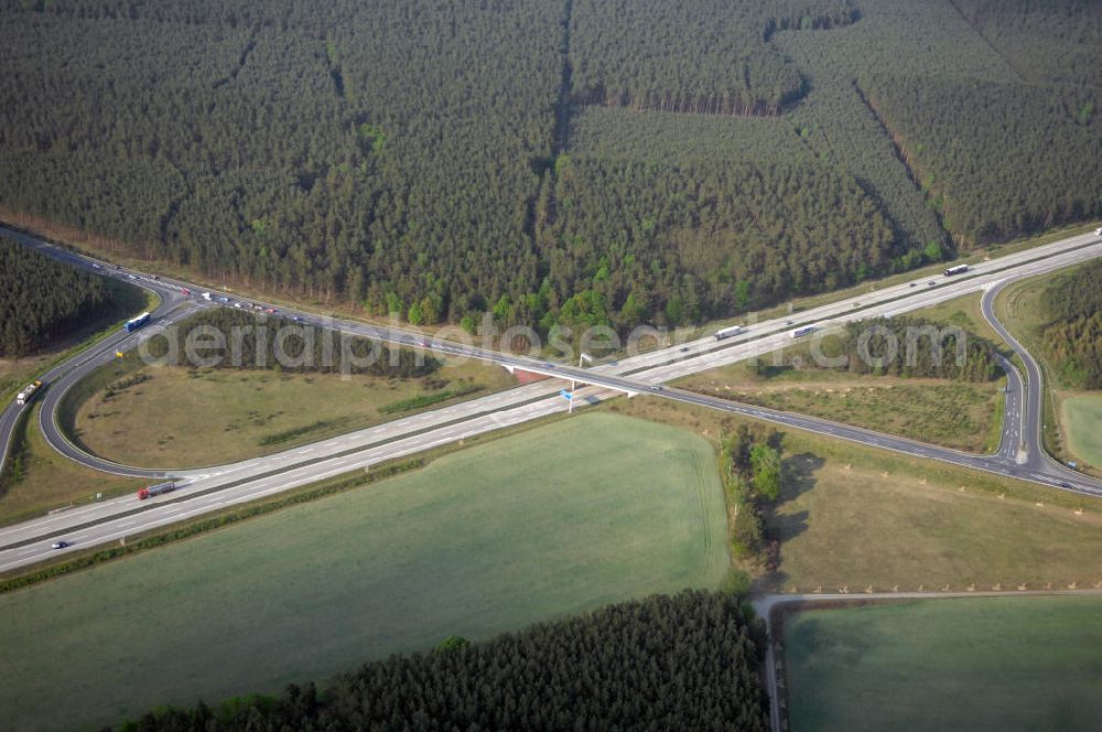 Aerial photograph FÜRSTENWALDE - Blick auf die Ortsumfahrung der Bundesstrasse B 168 östlich von Fürstenwalde. Landesbetrieb Straßenwesen Brandenburg (