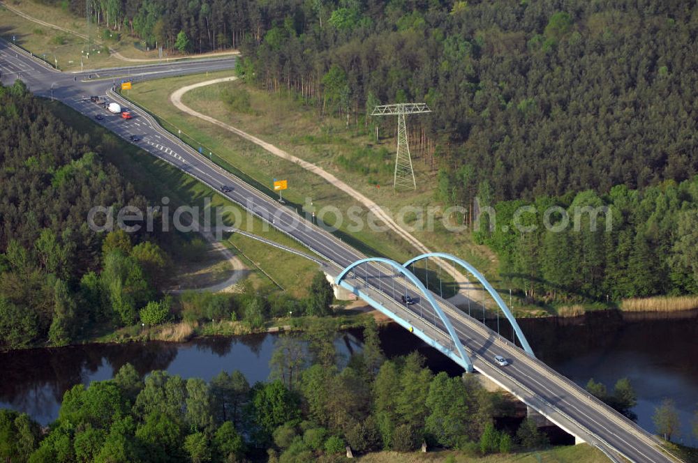 FÜRSTENWALDE from the bird's eye view: Blick auf die Ortsumfahrung der Bundesstrasse B 168 östlich von Fürstenwalde. Landesbetrieb Straßenwesen Brandenburg (