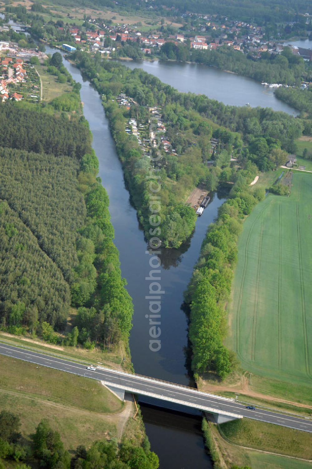 MÜLLROSE from above - Blick auf die Ortsumfahrung der Bundesstrasse B 87 westlich von Müllrose. Landesbetrieb Straßenwesen Brandenburg (