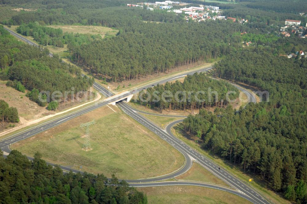 MÜLLROSE from above - Blick auf die Ortsumfahrung der Bundesstrasse B 87 westlich von Müllrose. Landesbetrieb Straßenwesen Brandenburg (