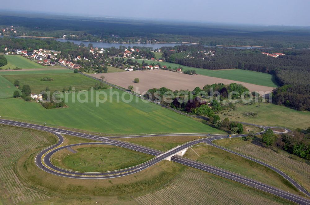 MÜLLROSE from above - Blick auf die Ortsumfahrung der Bundesstrasse B 87 westlich von Müllrose. Landesbetrieb Straßenwesen Brandenburg (