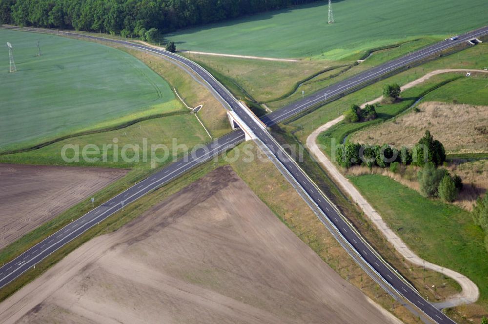 MÜLLROSE from above - Blick auf die Ortsumfahrung der Bundesstrasse B 87 westlich von Müllrose. Landesbetrieb Straßenwesen Brandenburg (