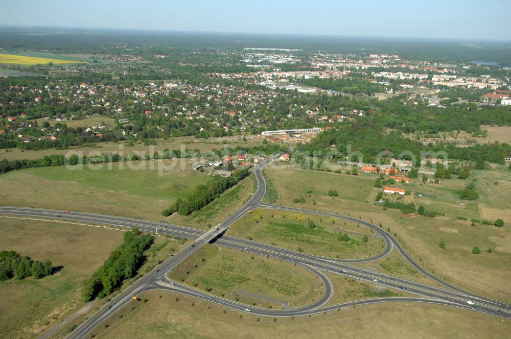 Aerial image ORANIENBURG - Blick auf die Ortsumfahrung Oranienburg B96 westlich von Oranienburg. Landesbetrieb Straßenwesen Brandenburg (