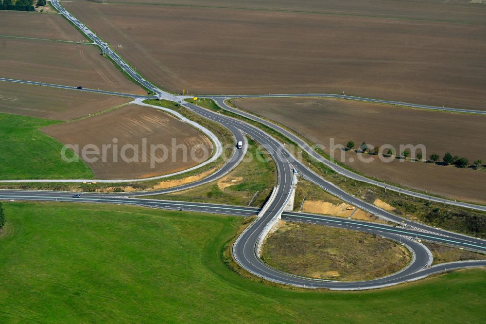 Feldschlößchen from above - Bypass - bypass on the S177 road in Feldschloesschen in the federal state of Saxony, Germany