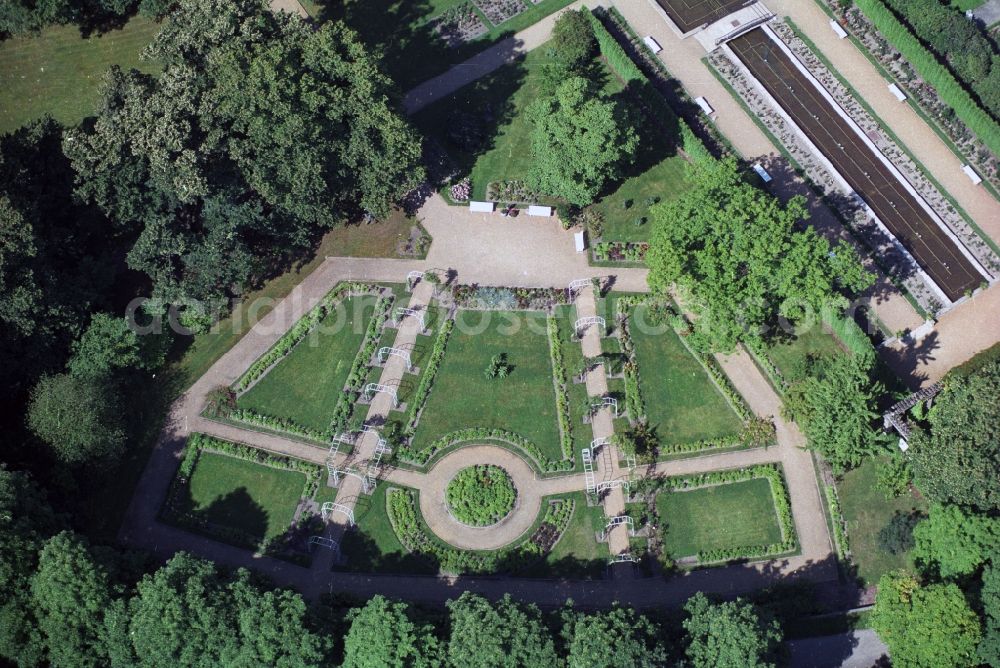 Forst from the bird's eye view: View of the East German Rose Garden. The garden was opened in 1913 as part of the Rose and Garden Show. On a total area of 15 hectares, about 700 varieties of roses are shown