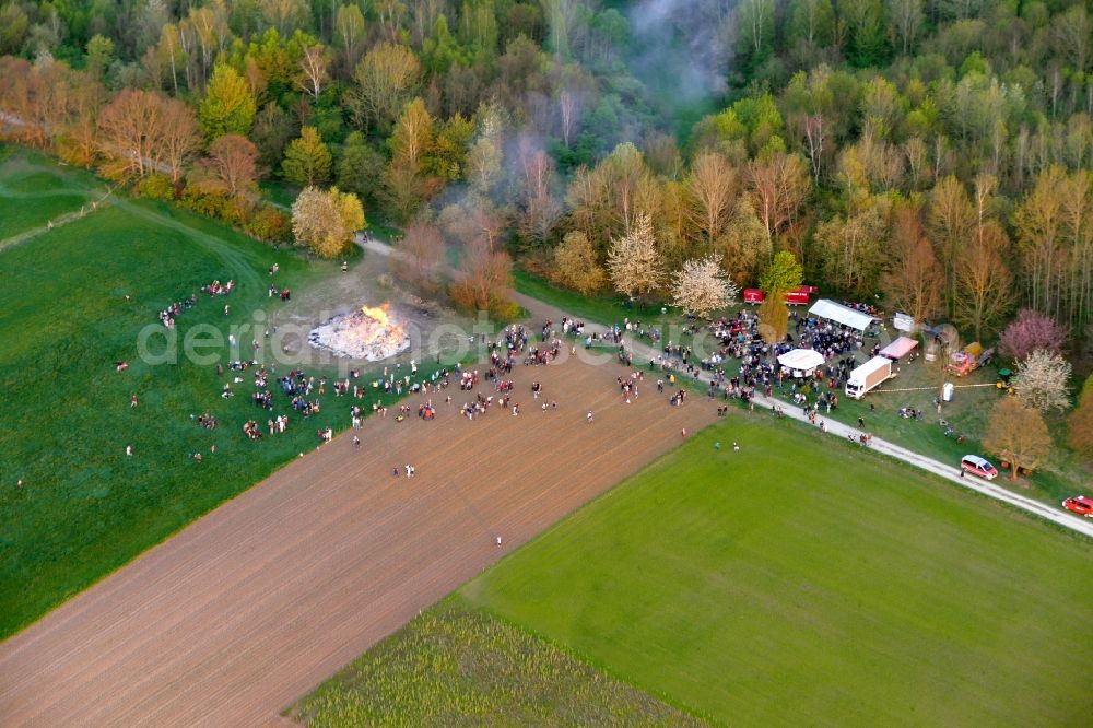 Rosdorf from the bird's eye view: Easter Fire in Rosdorf in the state Lower Saxony, Germany