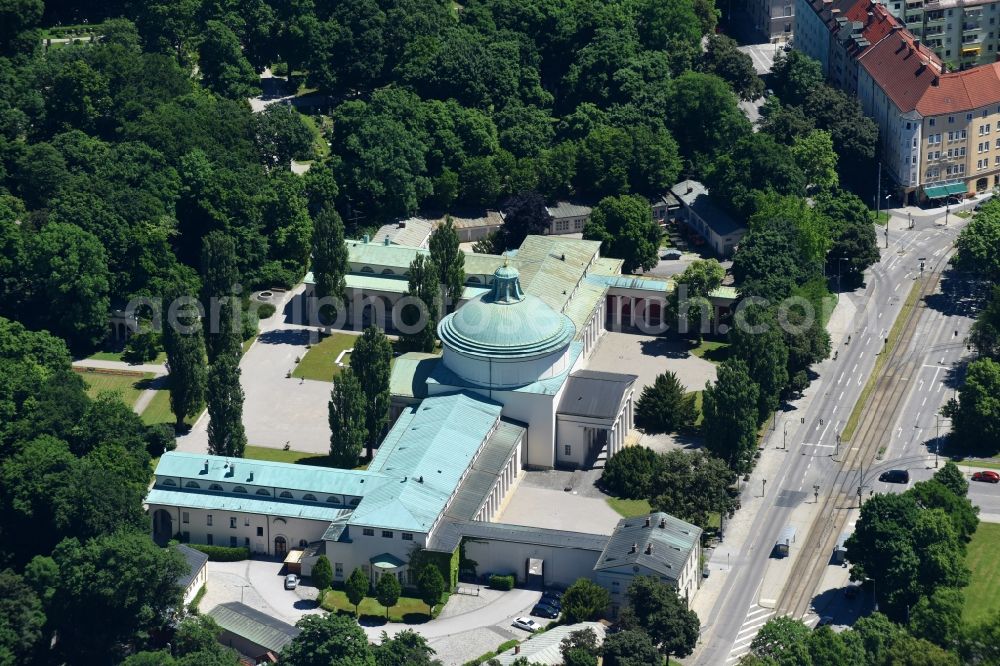 München from above - Ostfriedhof at the St.-Martins-Platz in Munich Giesing in the state of Bavaria