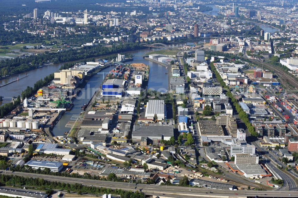 Aerial photograph Frankfurt am Main - The Frankfurt port at the left riverside of the Main in the district Ostend in Hesse