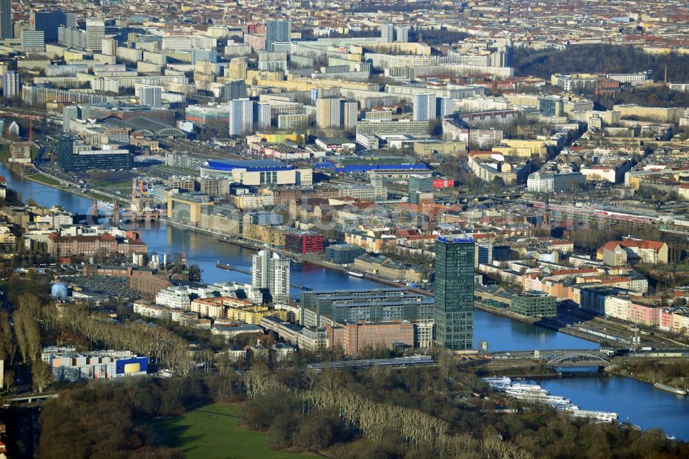 Aerial image Berlin OT Friedrichshain - View of the Osthafen in the district of Friedrichshain in Berlin