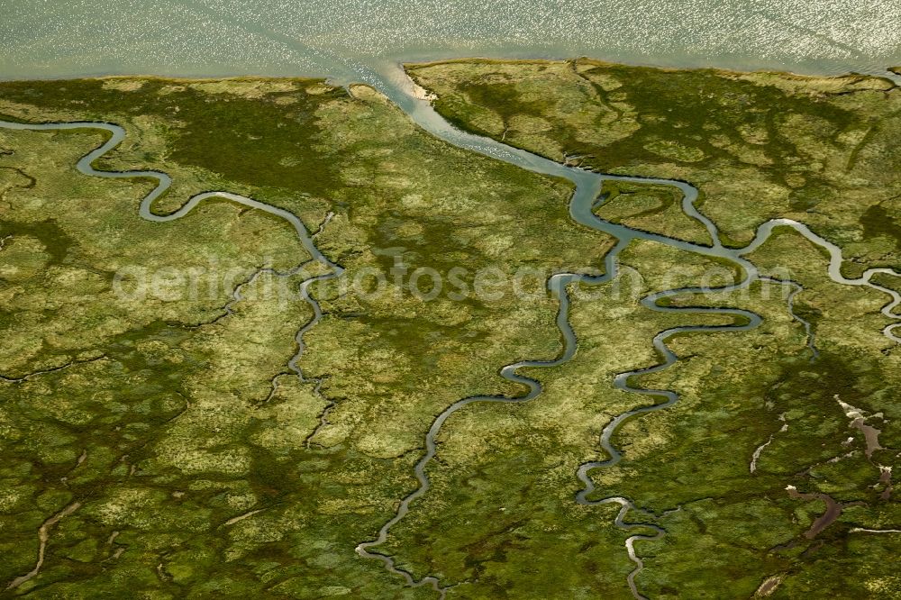 Norderney from the bird's eye view: Ostheller- landscape and salt marshes in the Wadden Sea prils Norderney island as part of the East Frisian Islands in the North Sea in Lower Saxony