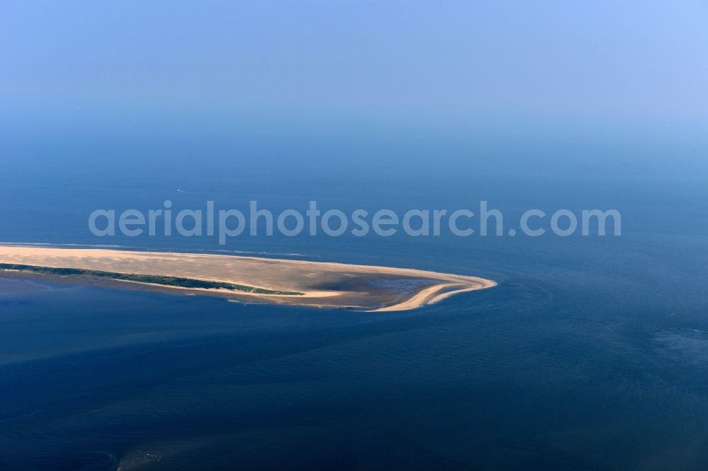 Wangerooge from the bird's eye view: Sand beach on the East Coast of Wangerooge Island in the Wadden Sea of the North Sea in the state of Lower Saxony. Wangerooge is the Eastern-most inhabited of the East Frisian Islands. It has a sand beach and is a spa resort