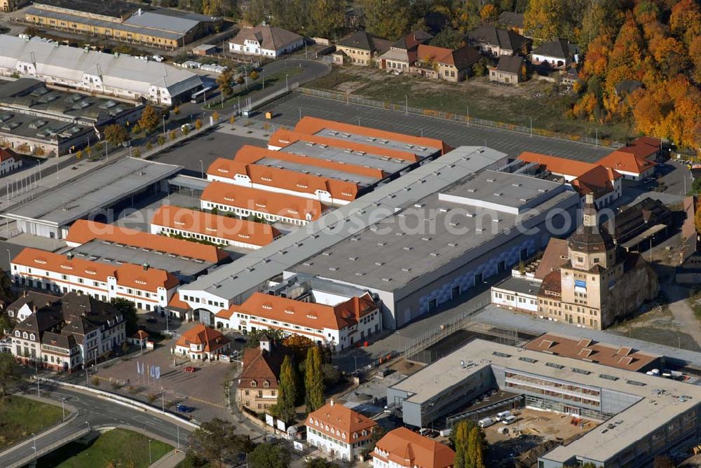 Dresden from above - Blick auf das Ostragehege an der Elbe im Stadtteil Friedrichstadt zwischen Marienbrücke, Friedrichstadt und dem Binnenhafen Alberthafen Dresden-Friedrichstadt. Auf dem Gelände befindet sich die Messe Dresden und ein großer Sportkomplex mit dem Heinz-Steyer-Stadion und der Eissporthalle. Ein Projekt der HVB Immobilien AG