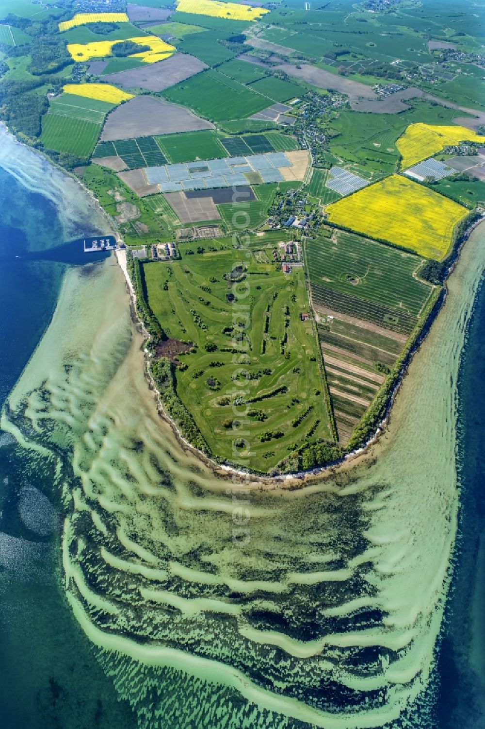 Aerial image Hohenkirchen - Baltic coast - Landscape with the grounds of the Golf Club Hohen Wieschendorf in Mecklenburg-Western Pomerania