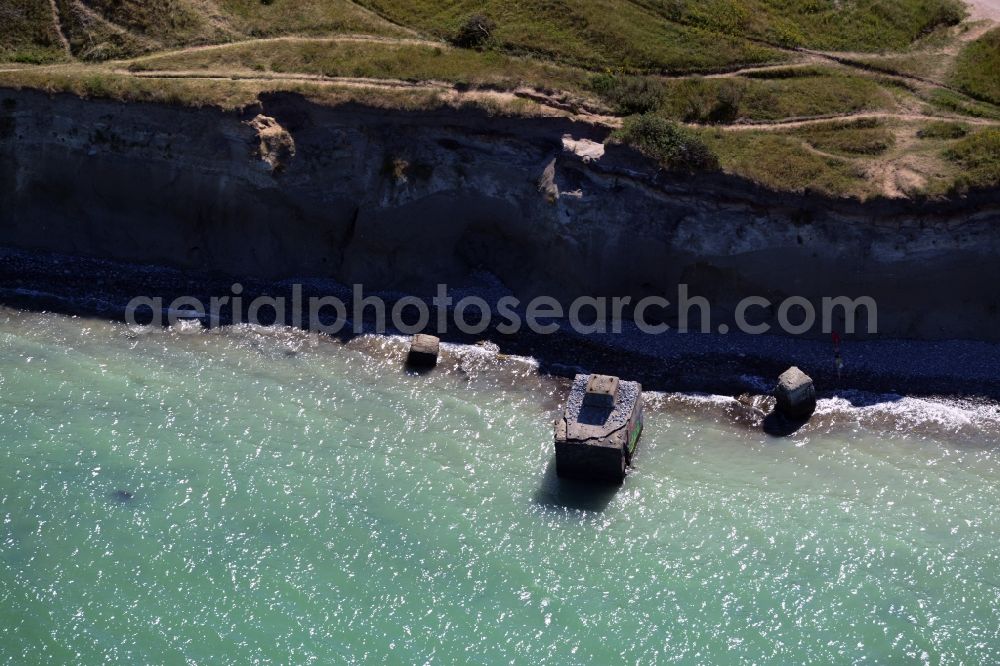 Aerial image Wustrow - Coastline at the rocky cliffs of Ruins of the old bunker plant in Wustrow in the state Mecklenburg - Western Pomerania