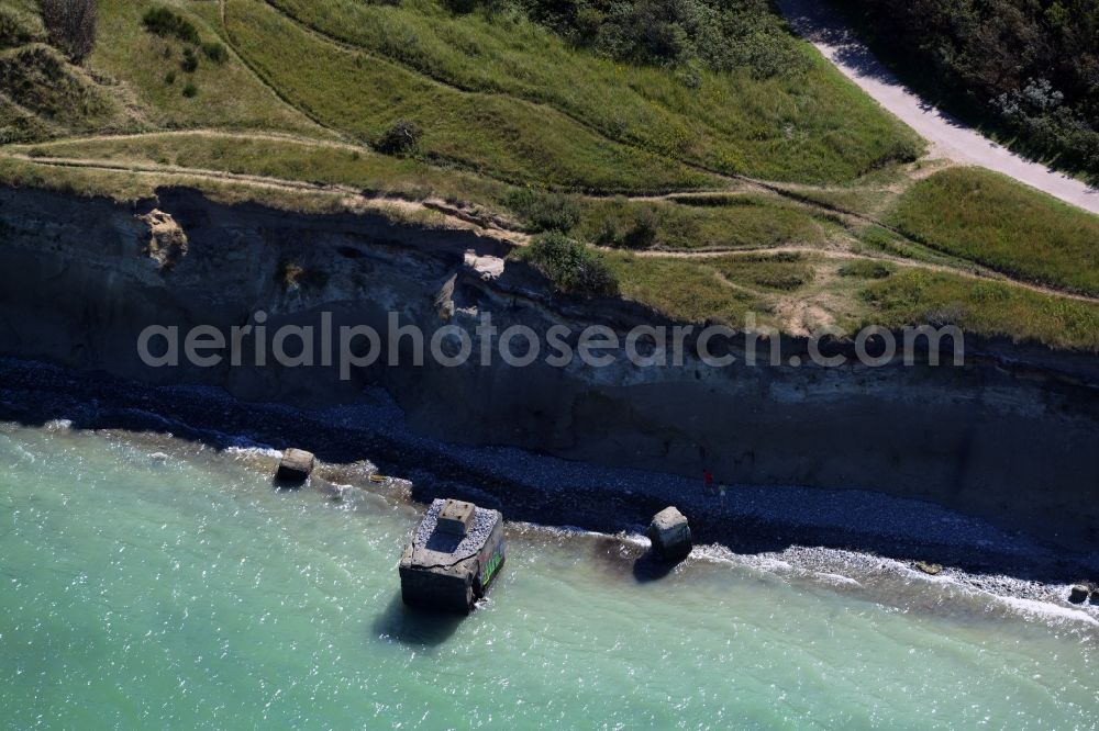 Aerial photograph Wustrow - Coastline at the rocky cliffs of Ruins of the old bunker plant in Wustrow in the state Mecklenburg - Western Pomerania