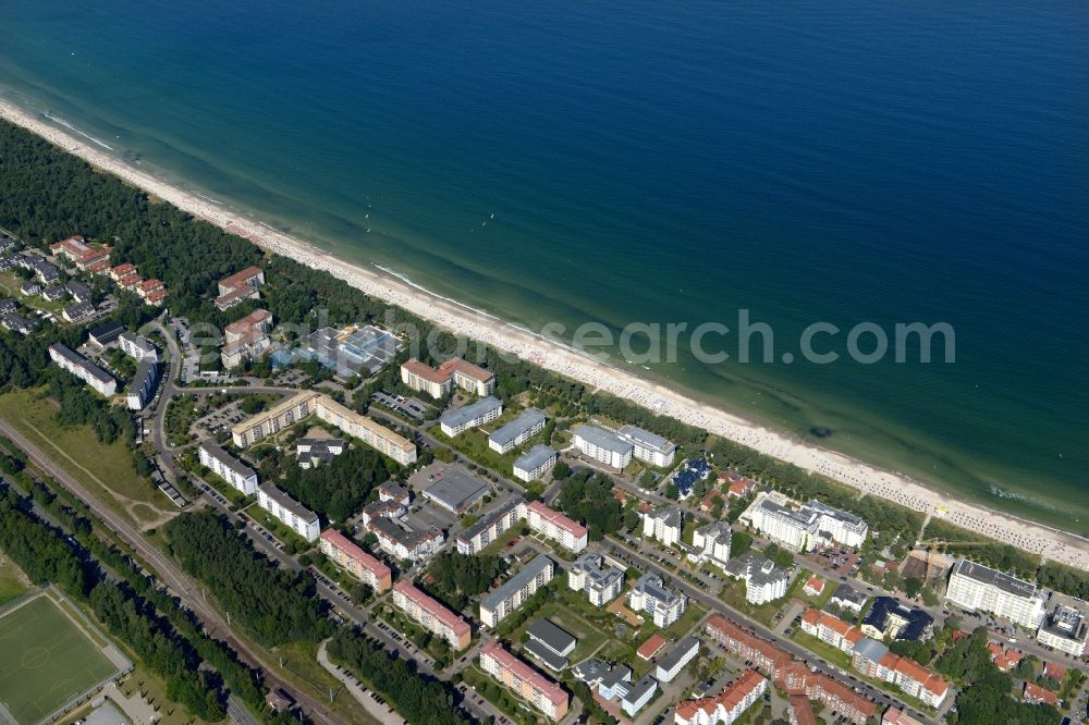 Binz from the bird's eye view: View of the shore of the Baltic Sea in Binz on the island Ruegen in Mecklenburg-West Pomerania