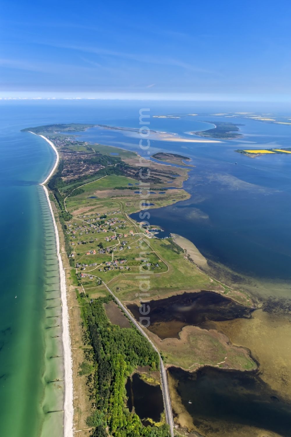 Insel Hiddensee from above - Coastal area of the Baltic Sea in island Hiddensee in the state Mecklenburg - Western Pomerania