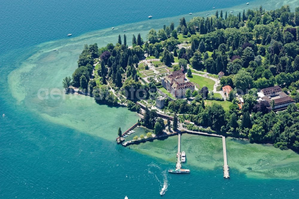 Aerial image Konstanz - Island area Mainau with the village center in Konstanz in the state Baden-Wuerttemberg, Germany