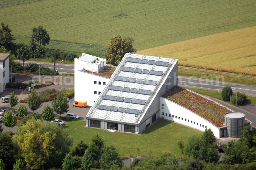 Aerial photograph Friedberg - Blick auf das Außengebäude der Oberhessische Versorgungsbetriebe AG (OVAG) auf dem Gelände in der Dorheimer Straße im hessischen Friedberg. Kontakt: OVAG, Tel. 06031 82-0,