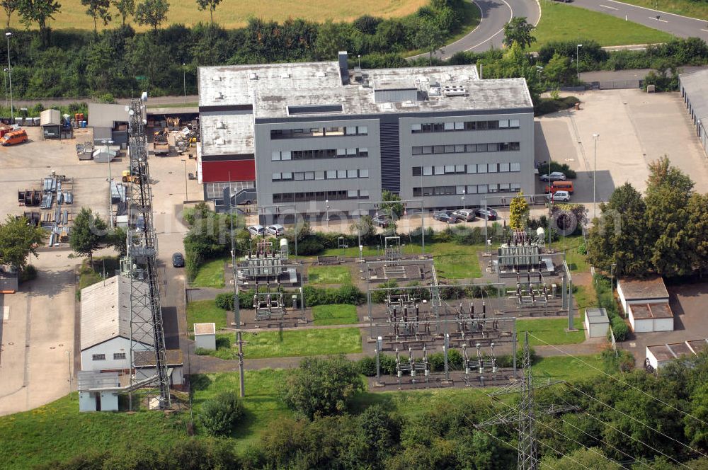 Aerial image Friedberg - Blick auf das Außengelände der Oberhessische Versorgungsbetriebe AG (OVAG) auf dem Gelände in der Dorheimer Straße im hessischen Friedberg. Die OVAG hat sich die sichere Stromversorgung in Oberhessen und die Einsparung von Energie zur Aufgabe gemacht. Kontakt: OVAG, Tel. +49 060 318 20,