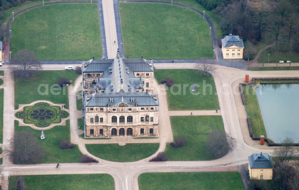 Dresden from the bird's eye view: Palais in the large garden in Dresden in Saxony. The large garden is the largest park in Dresden with the baroque summer palace