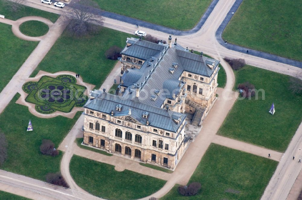 Aerial image Dresden - Palais in the large garden in Dresden in Saxony. The large garden is the largest park in Dresden with the baroque summer palace