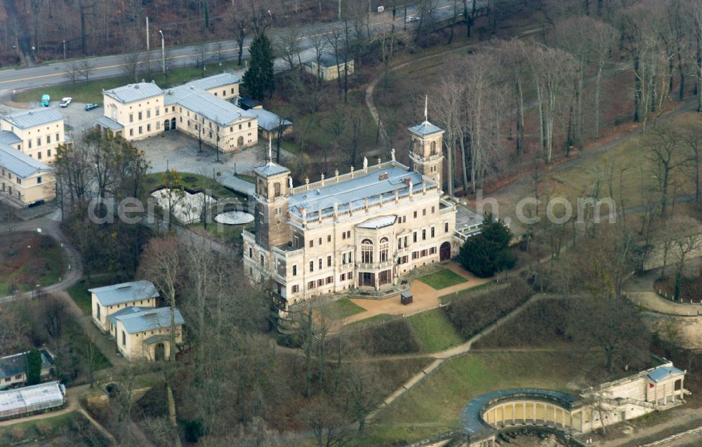 Aerial photograph Dresden - Palace of Albrechtsberg Castle on Bautzner Strasse in the Loschwitz district of Dresden in the state of Saxony, Germany