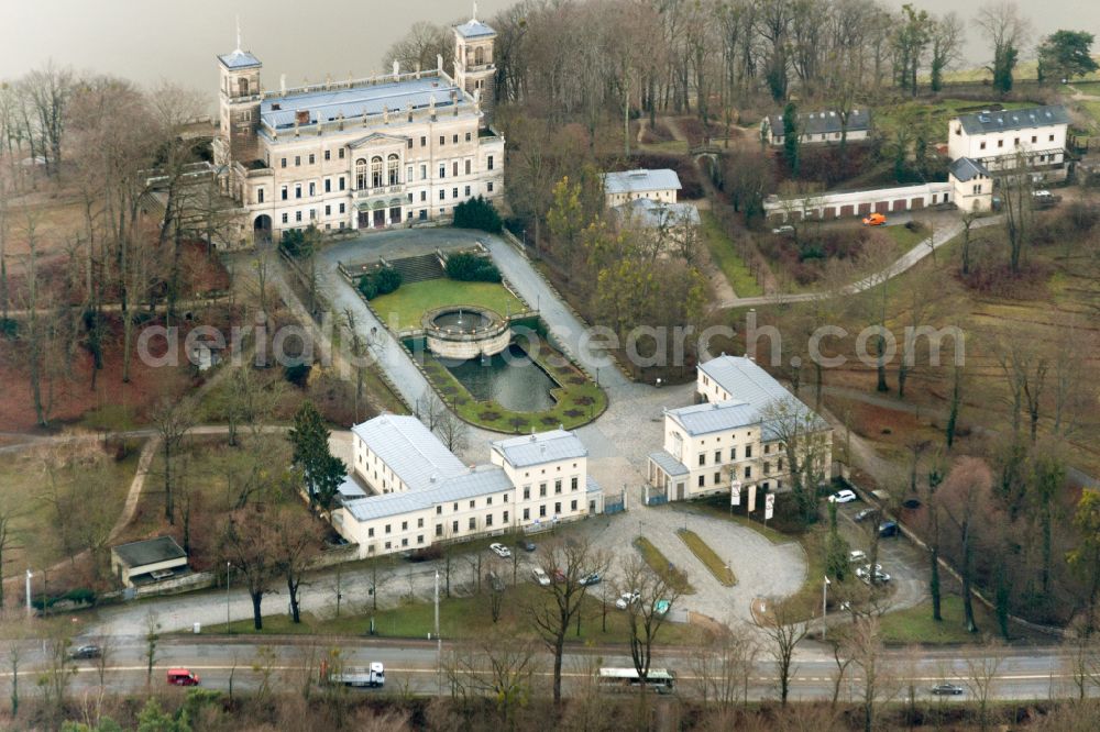 Dresden from the bird's eye view: Palace of Albrechtsberg Castle on Bautzner Strasse in the Loschwitz district of Dresden in the state of Saxony, Germany